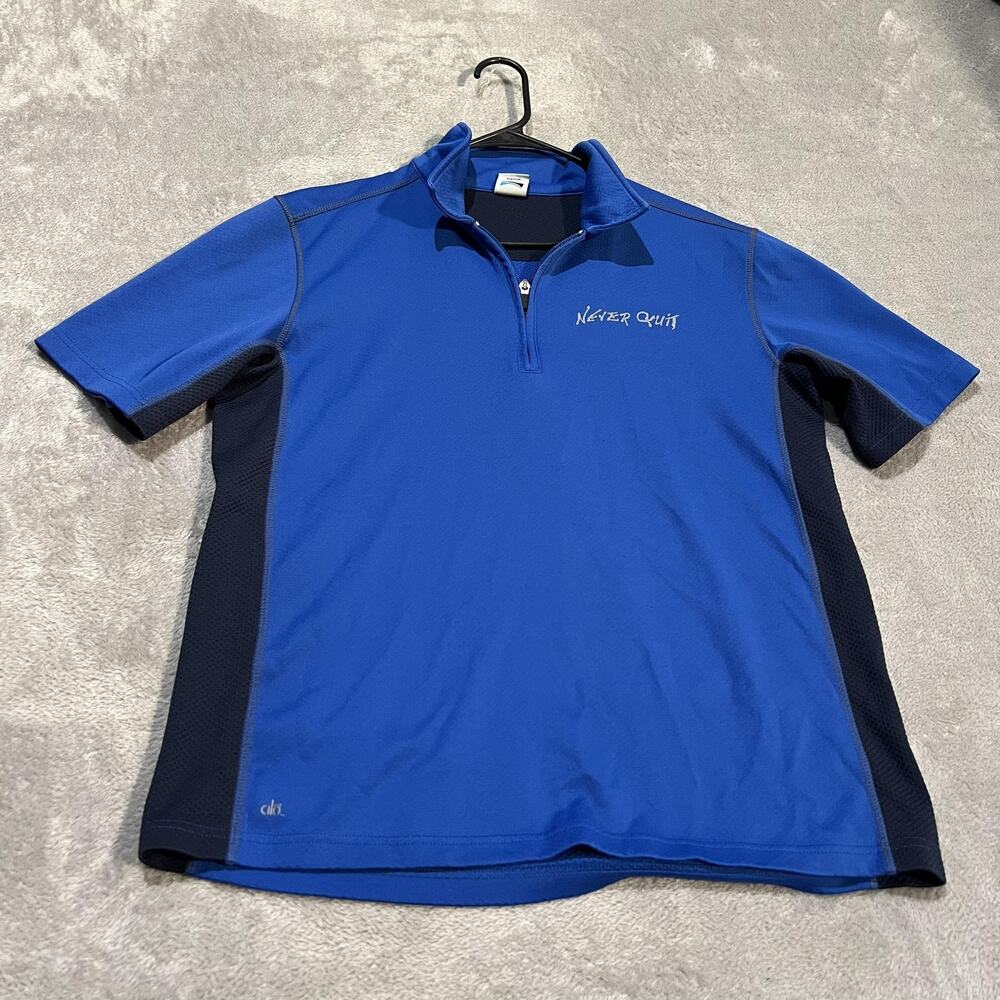 alo Coolfit Shirt Mens Medium Blue Quarter Zip Athletic Never Quit Race Golf - Picture 1 of 8